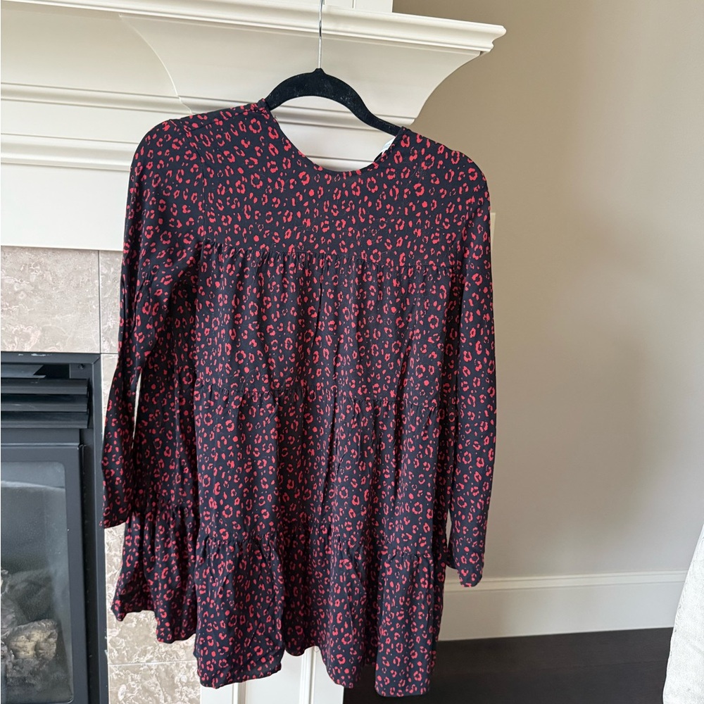Zara Red and Black Leopard Print Dress